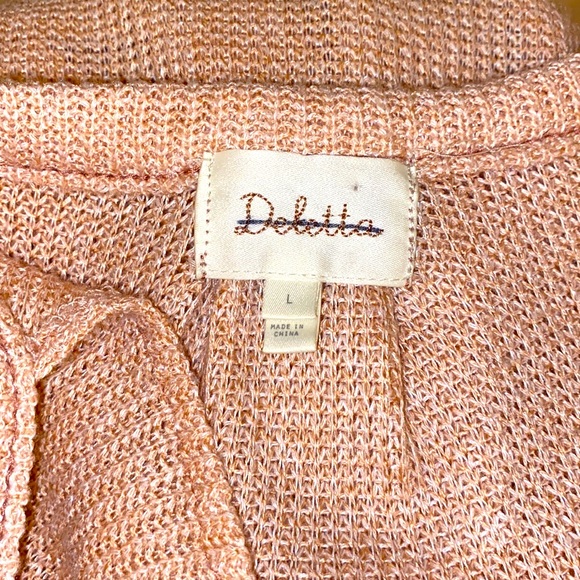 Anthro Deletta Pastel Pink Cold Shoulder Waffle Knit Sweater Top - Picture 5 of 6